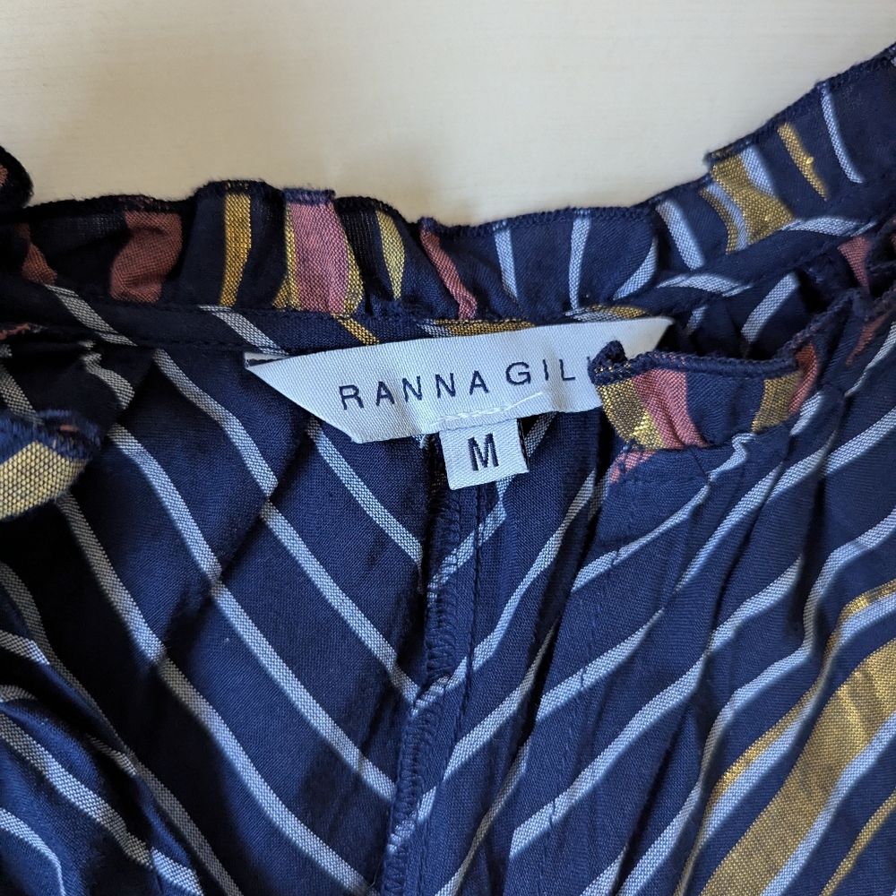 Anthropologie Ranna Gill Sibyl Shimmer Faux Wrap Mini‎ Dress Blue Gold Pink - Picture 5 of 11